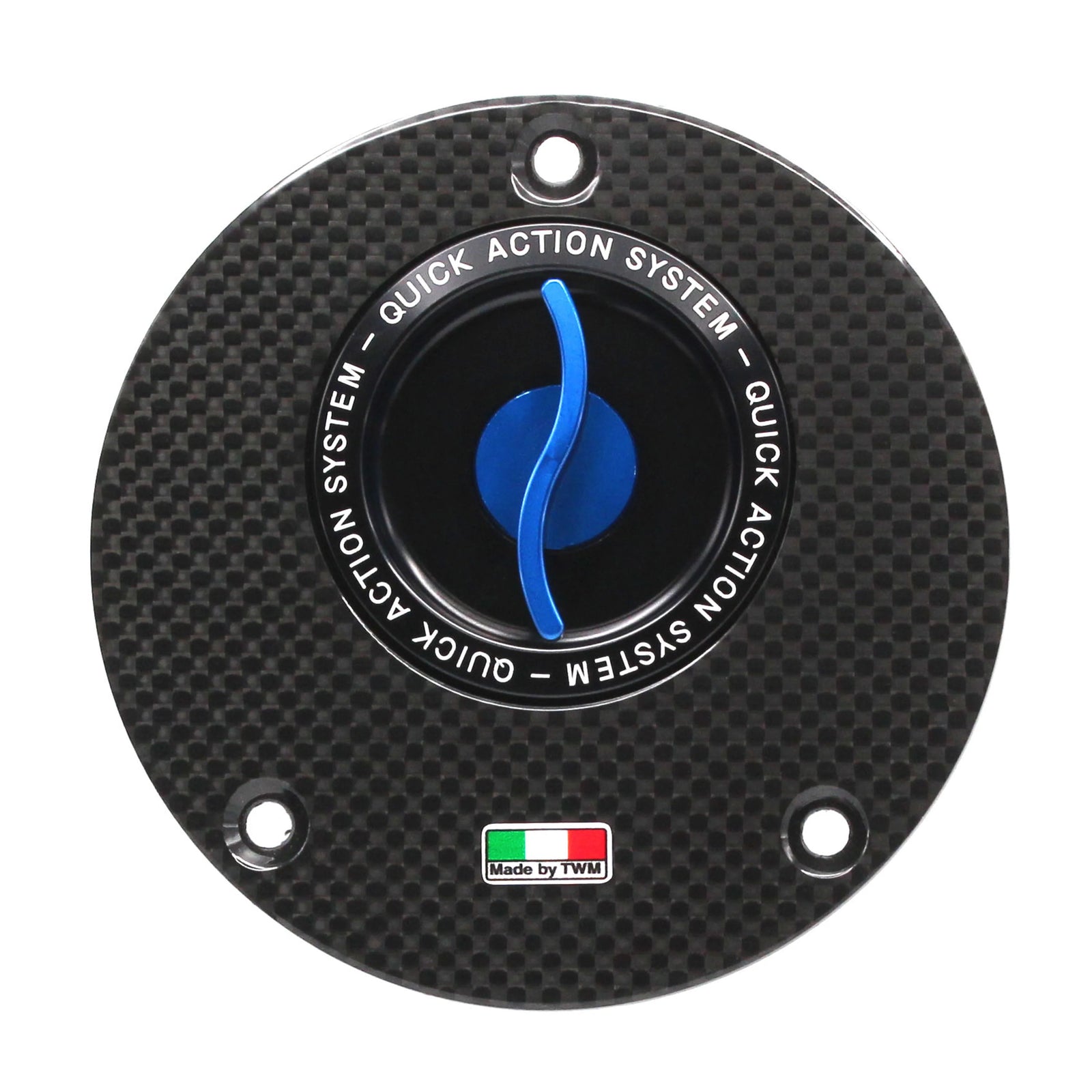 TWM Flat Carbon Gas Cap / Fuel Cap with Blue Center Cap for Yamaha Motorcycles