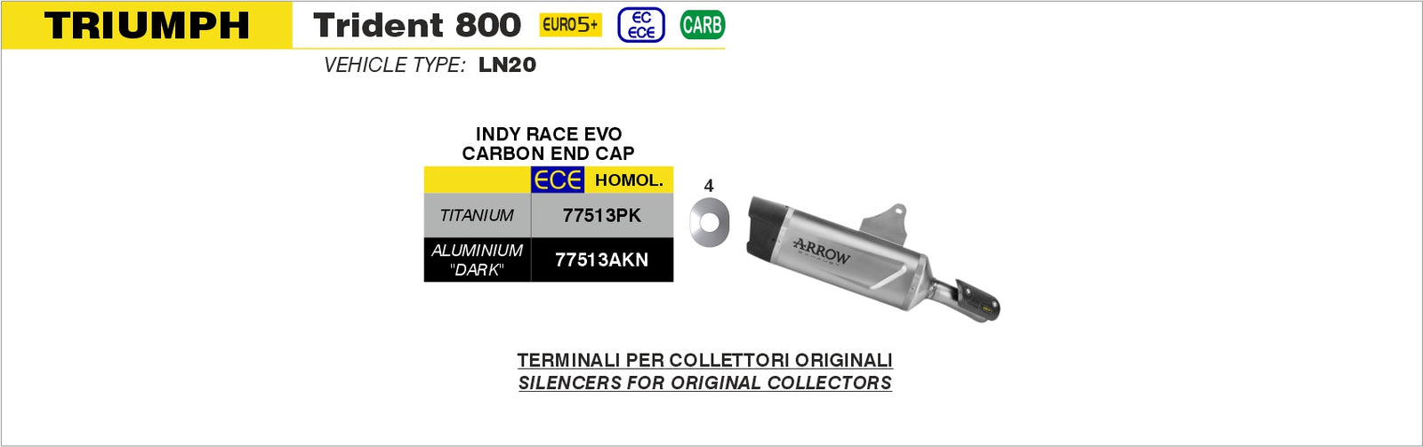 Arrow 77513PK Indy Race EVO Titanium Slip On With Carbon End Cap