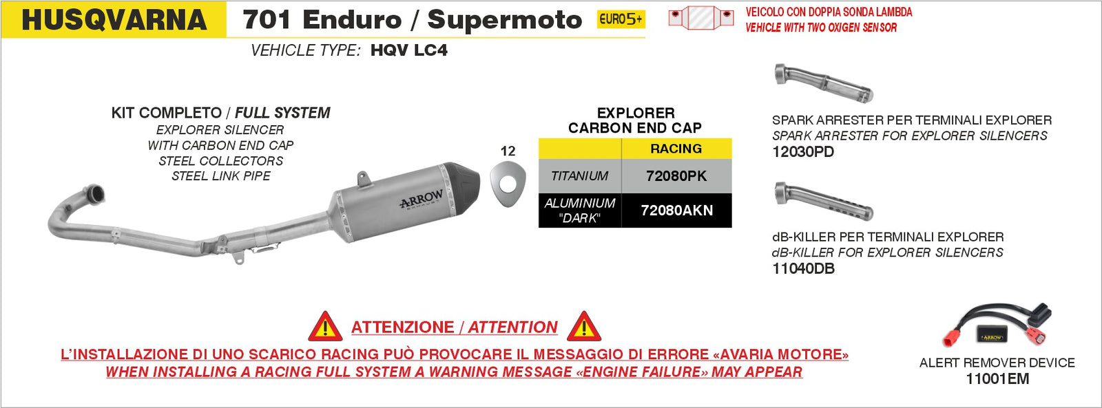 Arrow 72080PK Full System With Explorer Titanium Slip Ons