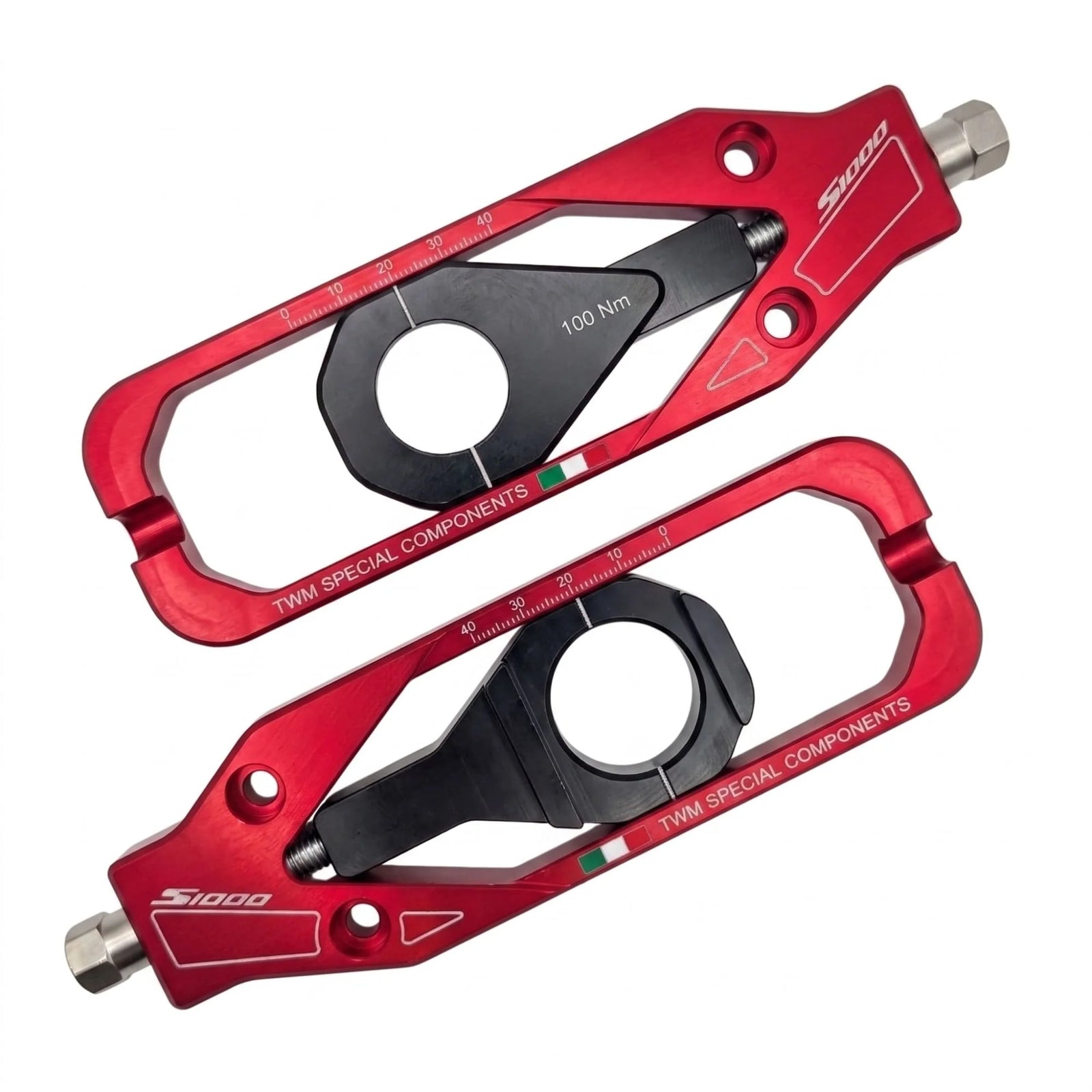 TWM CNC Aluminum Chain Adjusters for BMW - TCBMW.01 in Red - Set Photo - TCBMW.01.R