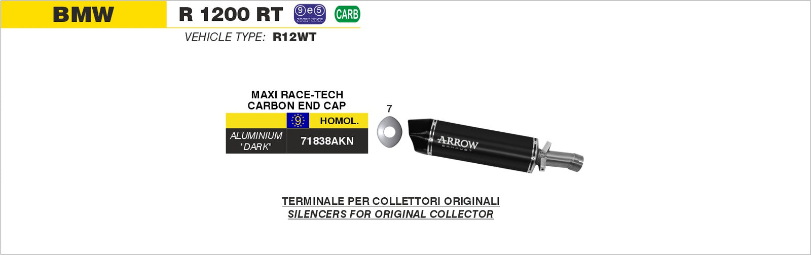 Arrow 71838AKN Maxi Race-Tech Aluminium Dark Slip On With Carbon End Cap