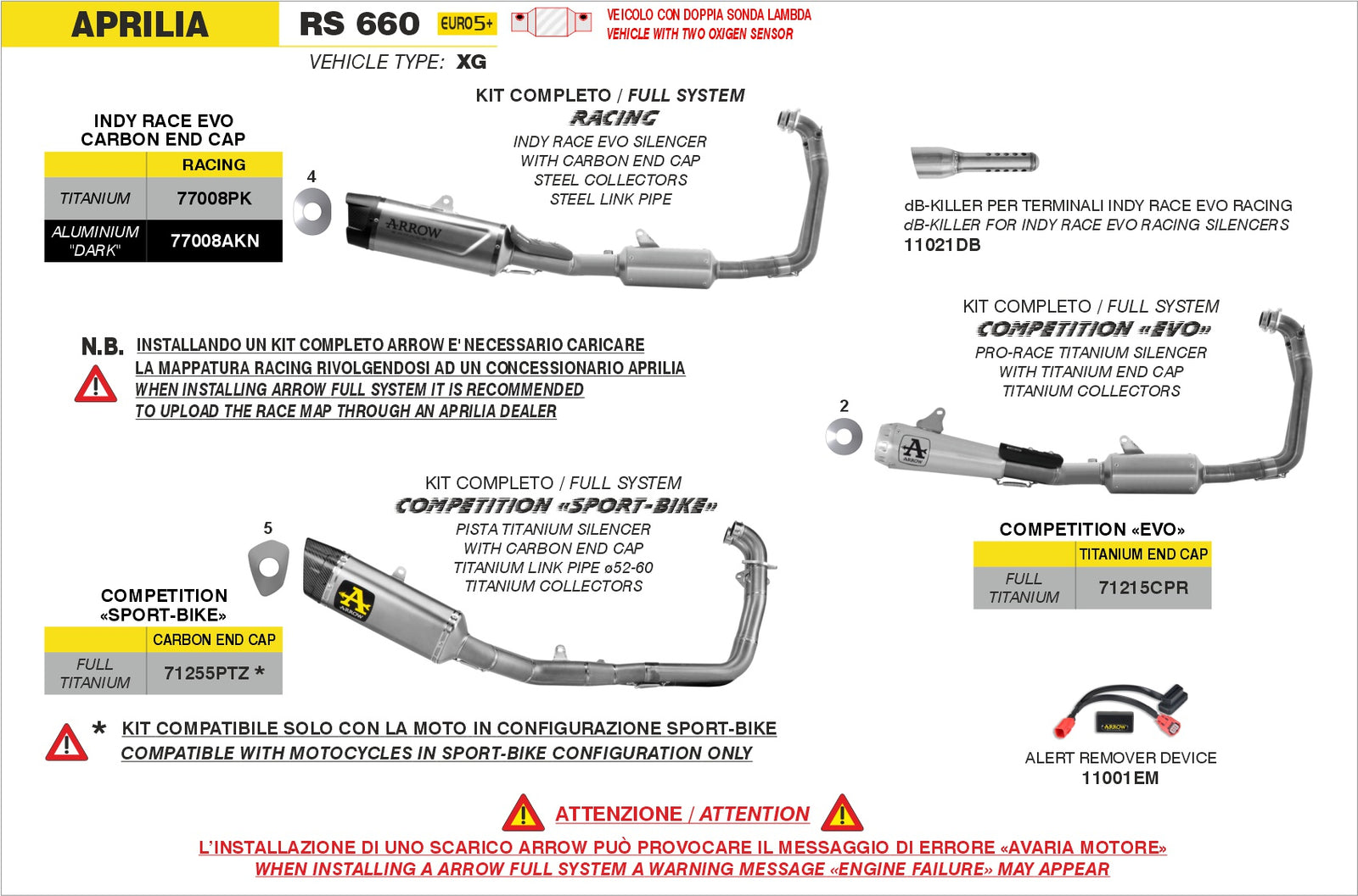 Arrow 77008PK Full System With Indy RaceEVO Titanium Slip Ons