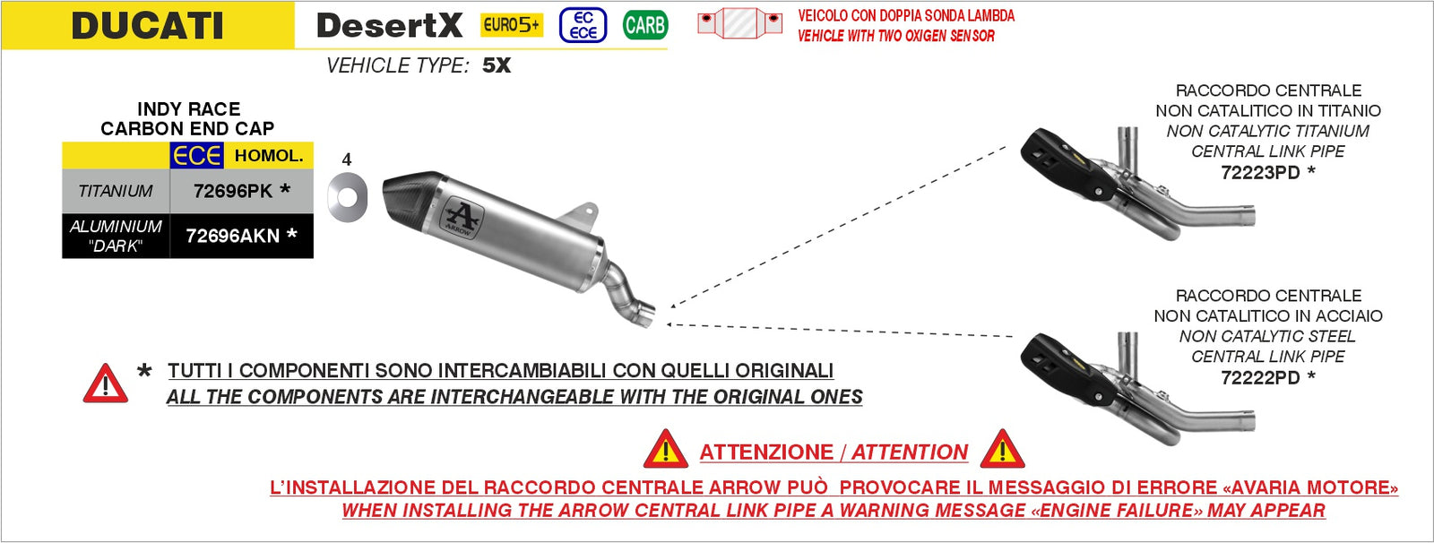 Arrow 72222PD Non Catalized Stainless Steel Link-Pipe