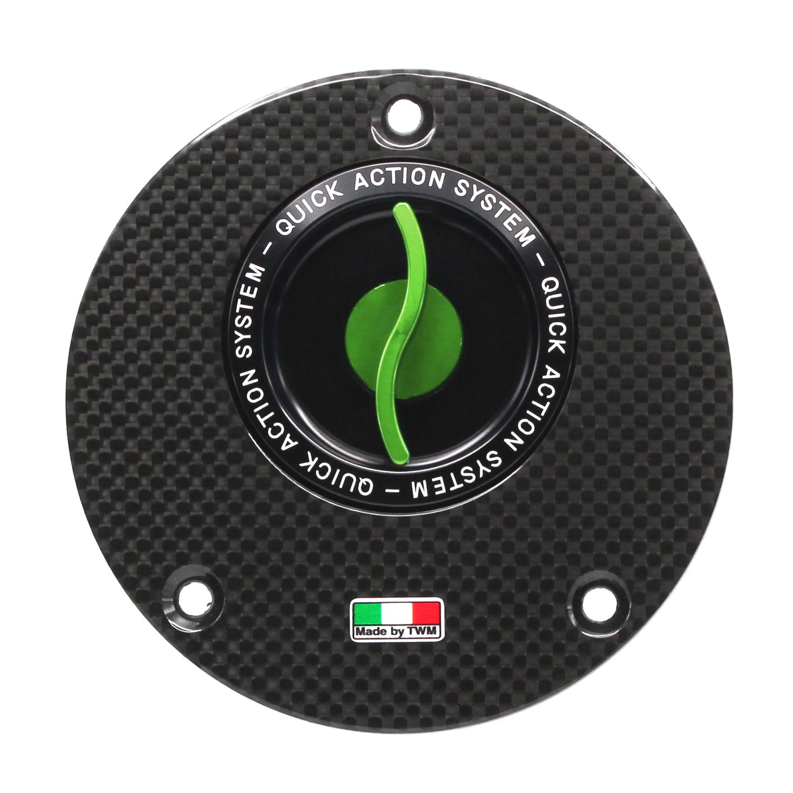 TWM Flat Carbon Gas Cap / Fuel Cap with Green Center Cap for Yamaha Motorcycles