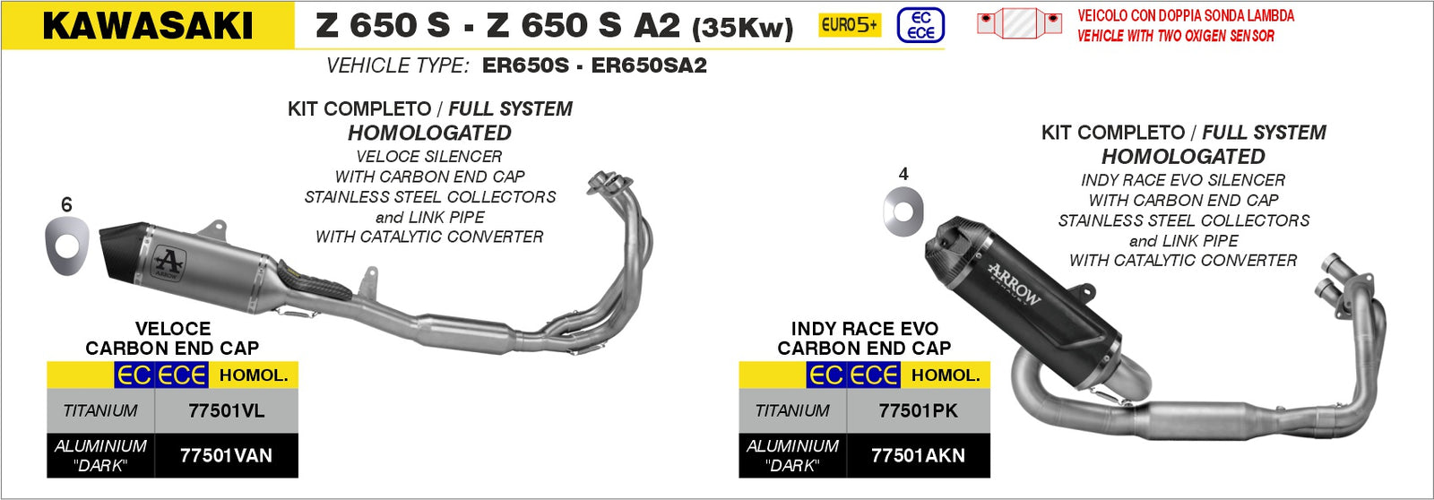 Arrow 77501PK Homologated Full System With Indy Race EVO Titanium Slip On