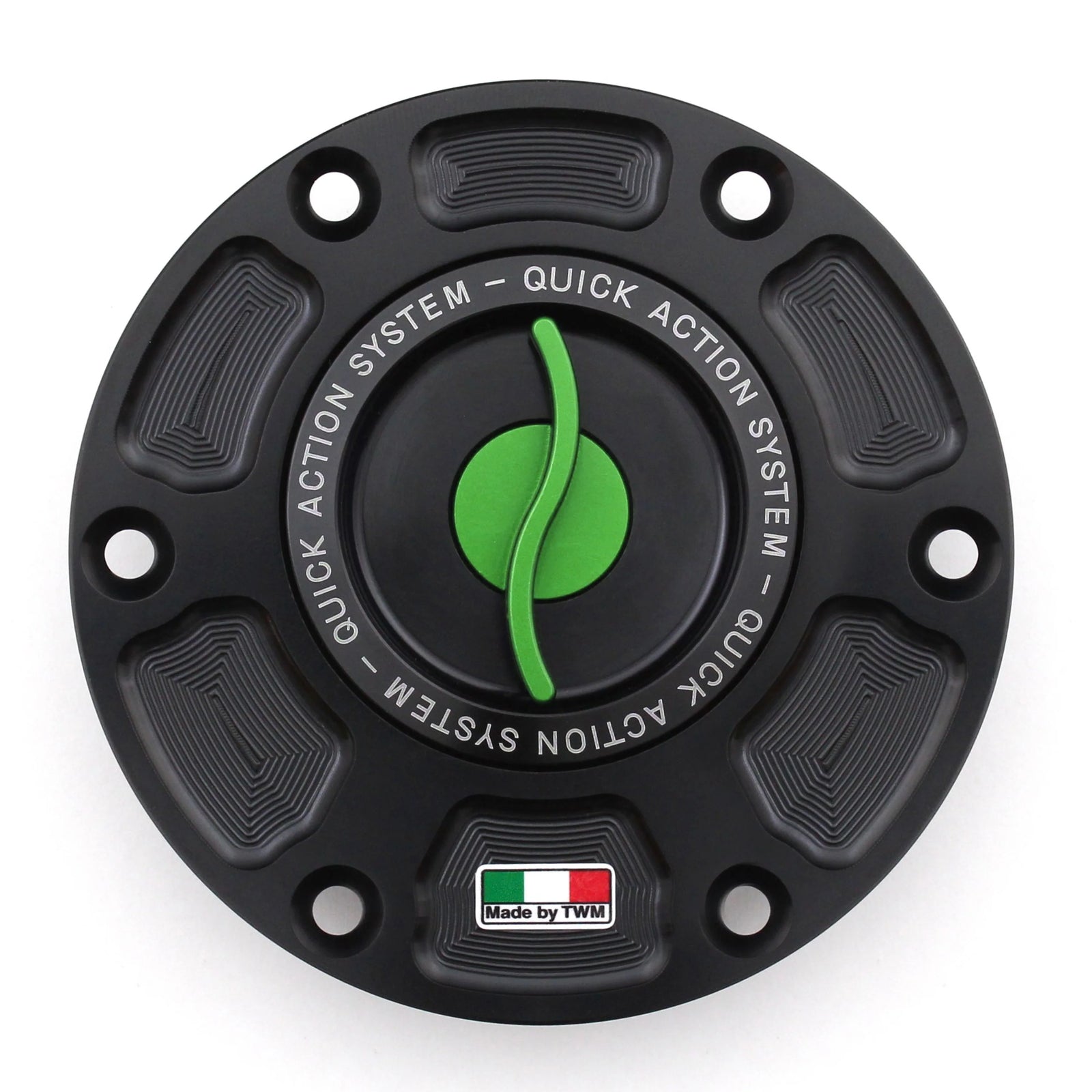 TWM CNC Aluminum Gas Cap / Fuel Cap with Green Center Cap for Aprilia Motorcycles