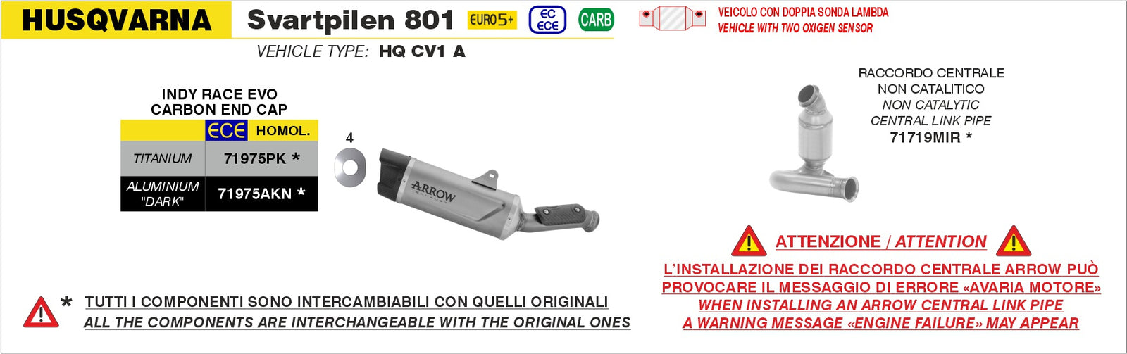Arrow 71719MIR Non Catalized Mid-Pipe