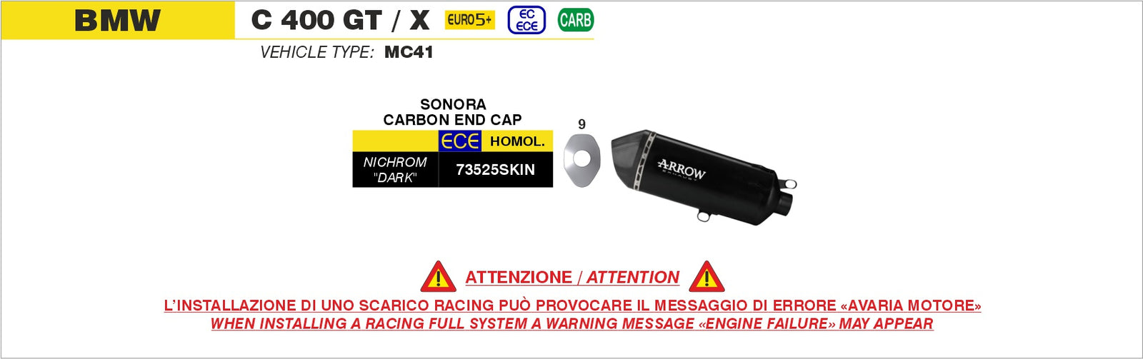 Arrow 73525SKIN Sonora Nichrom Dark Slip On With Carbon End Cap
