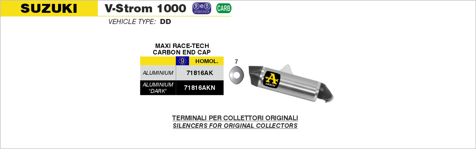 Arrow 71816AK Maxi Race-Tech Aluminium Slip On With Carbon End Cap