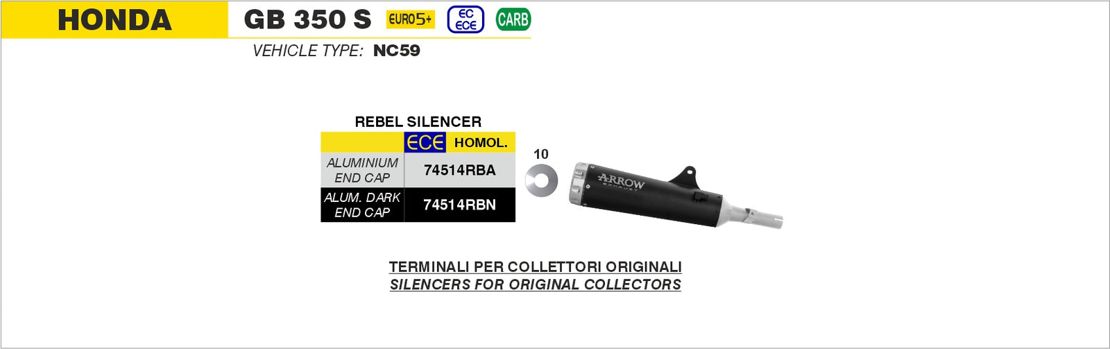 Arrow 74514RBA Rebel Slip On With Aluminium Polish End Cap