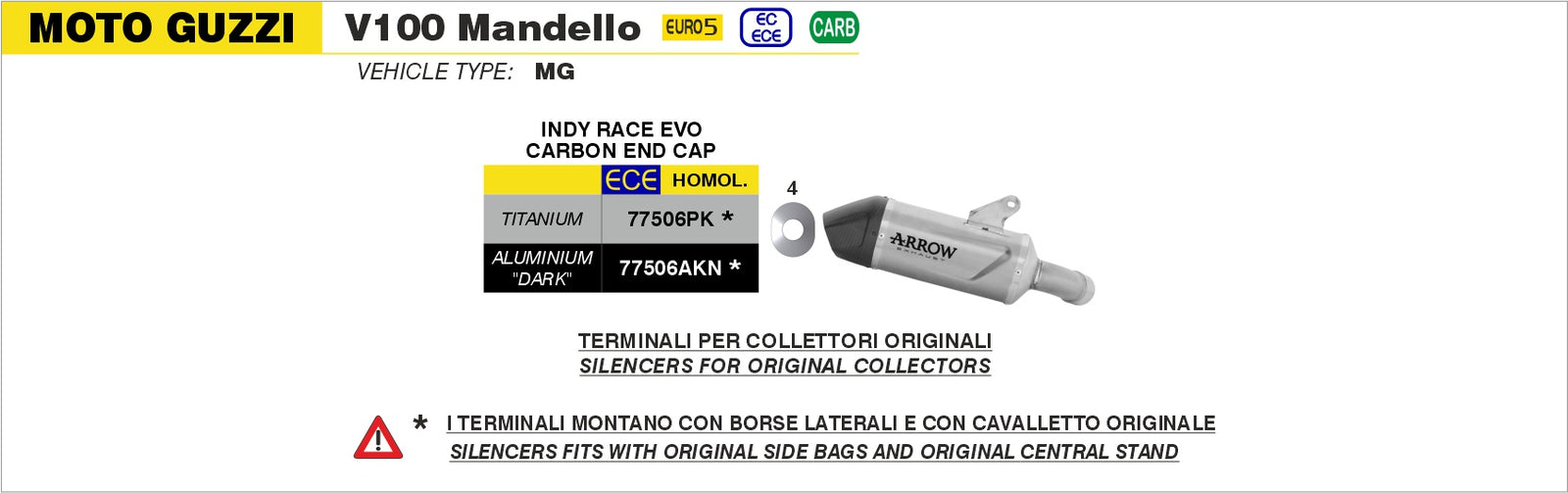 Arrow 77506PK Indy Race EVO Titanium Slip On With Carbon End Cap