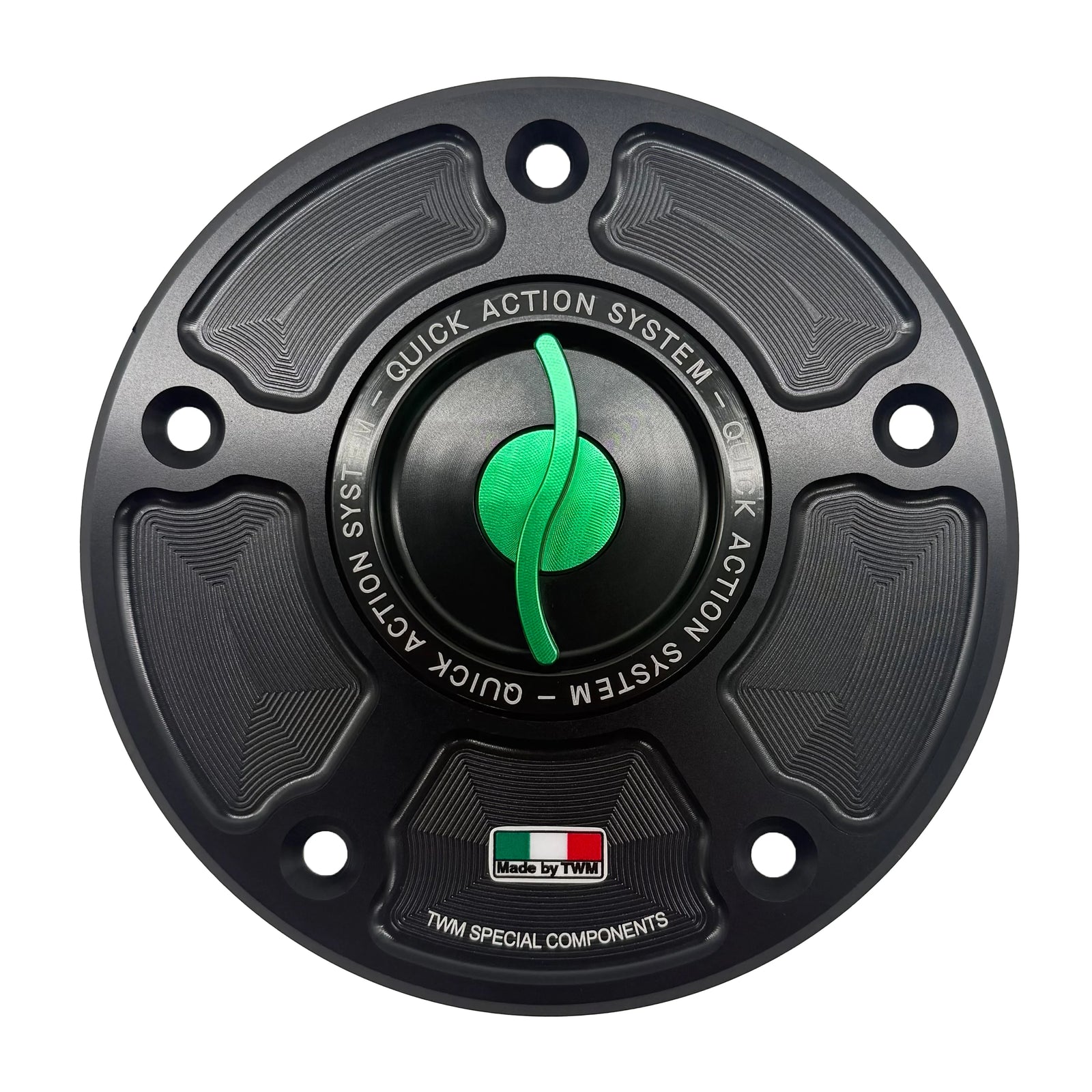 TWM CNC Aluminum Gas Cap / Fuel Cap with Green Center Cap for Kawasaki Motorcycles