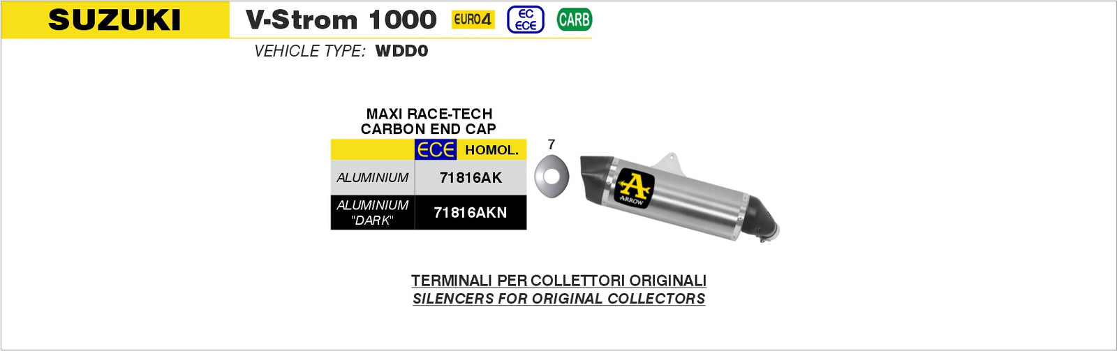 Arrow 71816AK Maxi Race-Tech Aluminium Slip On With Carbon End Cap
