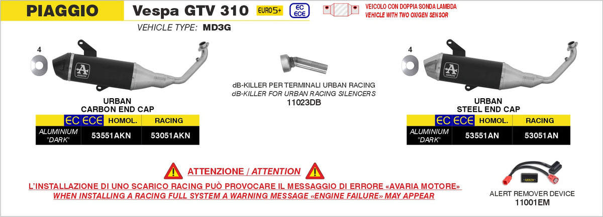 Arrow 53551AKN Homologated Full System With Urban Aluminium Dark Slip On With Carbon End Cap