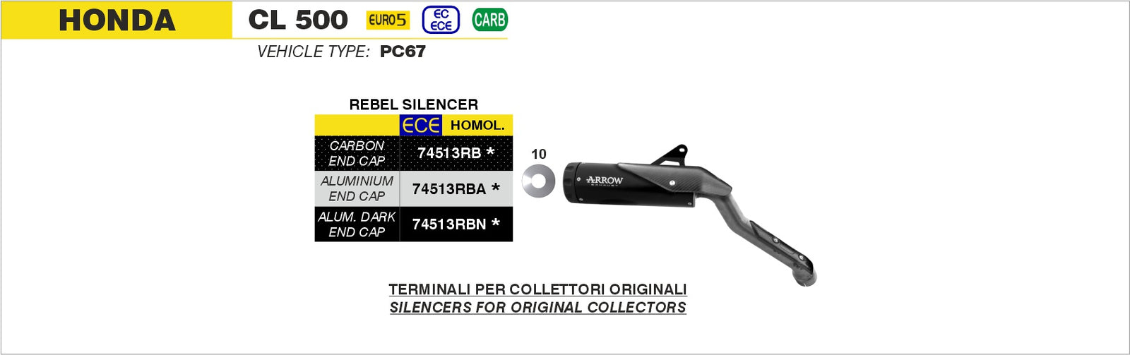 Arrow 74513RB Rebel Slip On With Carbon Fiber End Cap