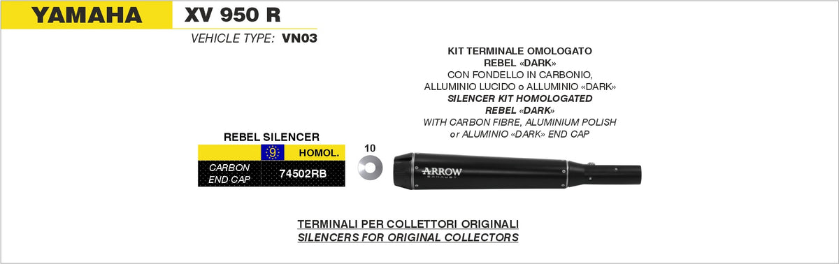 Arrow 74502RB Rebel Slip On With Carbon Fiber End Cap