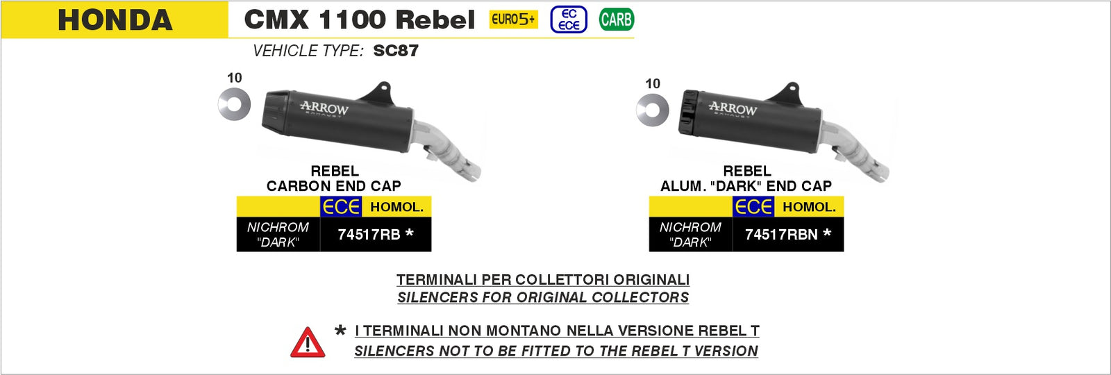 Arrow 74517RBN Rebel Slip On With Aluminium Dark End Cap
