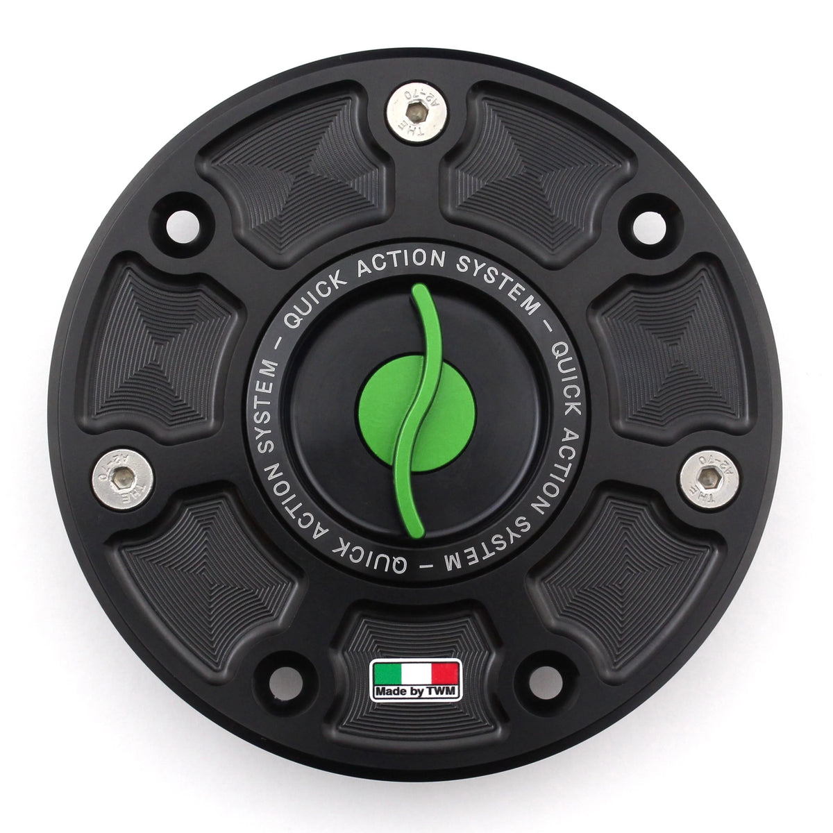 TWM CNC Aluminum Gas Cap / Fuel Cap with Green Center Cap for KTM Motorcycles