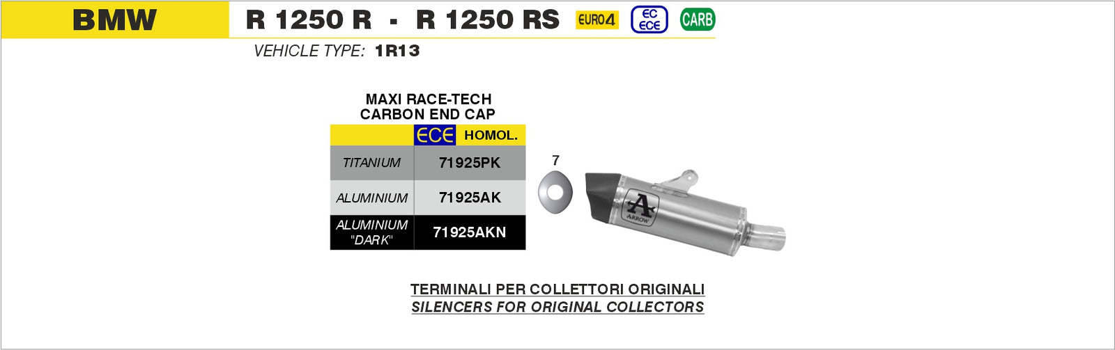 Arrow 71925AKN Maxi Race-Tech Aluminium Dark Slip On With Carbon End Cap
