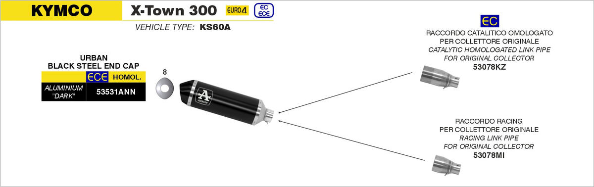 Arrow 53078MI Racing Link Pipe For Urban Exhaust