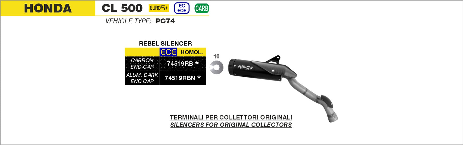 Arrow 74519RBN Rebel Slip On With Aluminium Dark End Cap