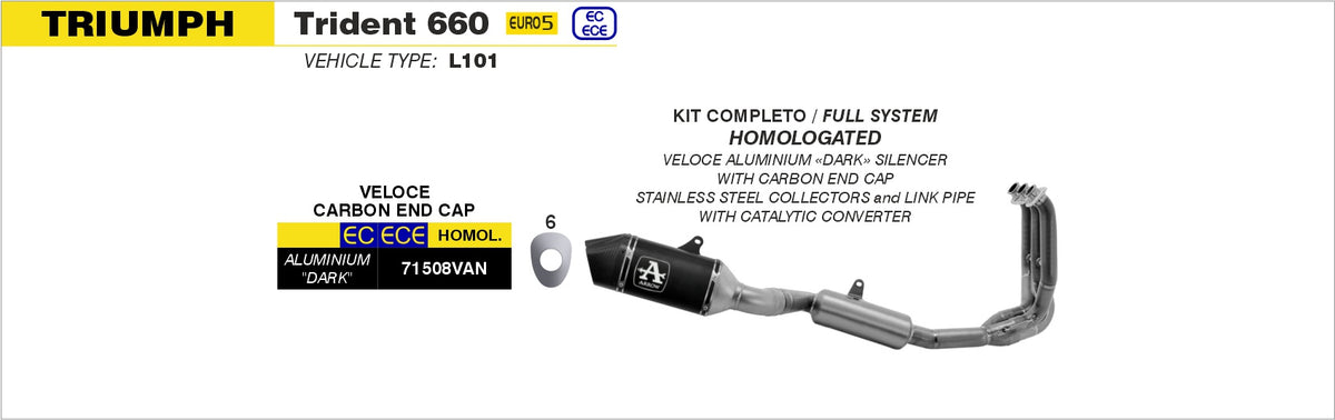 Arrow 71508VAN Homologated Full System With Veloce Aluminium Dark Slip On