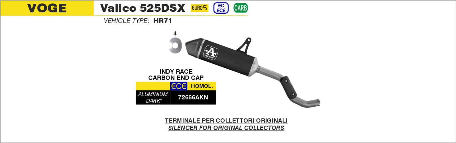 Arrow 72666AKN Indy Race Aluminium Dark Slip On With Carbon End Cap