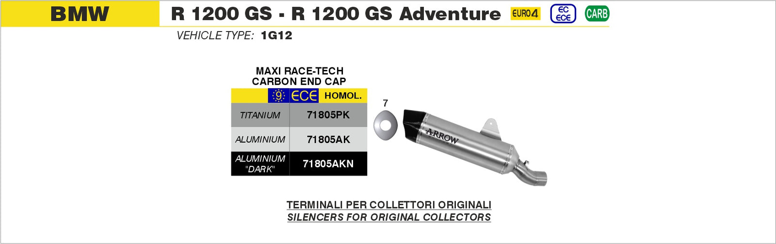 Arrow 71805AKN Maxi Race-Tech Aluminium Dark Slip On With Carbon End Cap