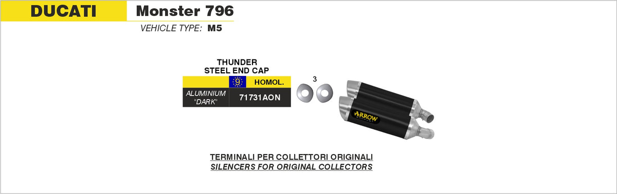 Arrow 71731AON Thunder Approved Aluminium Dark Slip Ons (Right And Left)
