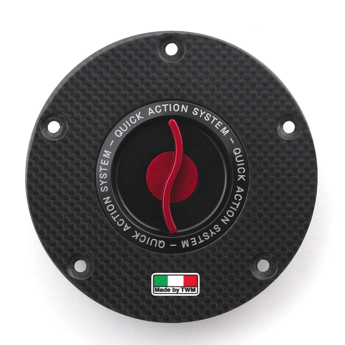 TWM Flat Carbon Gas Cap / Fuel Cap with Red Center Cap for Ducati Motorcycles
