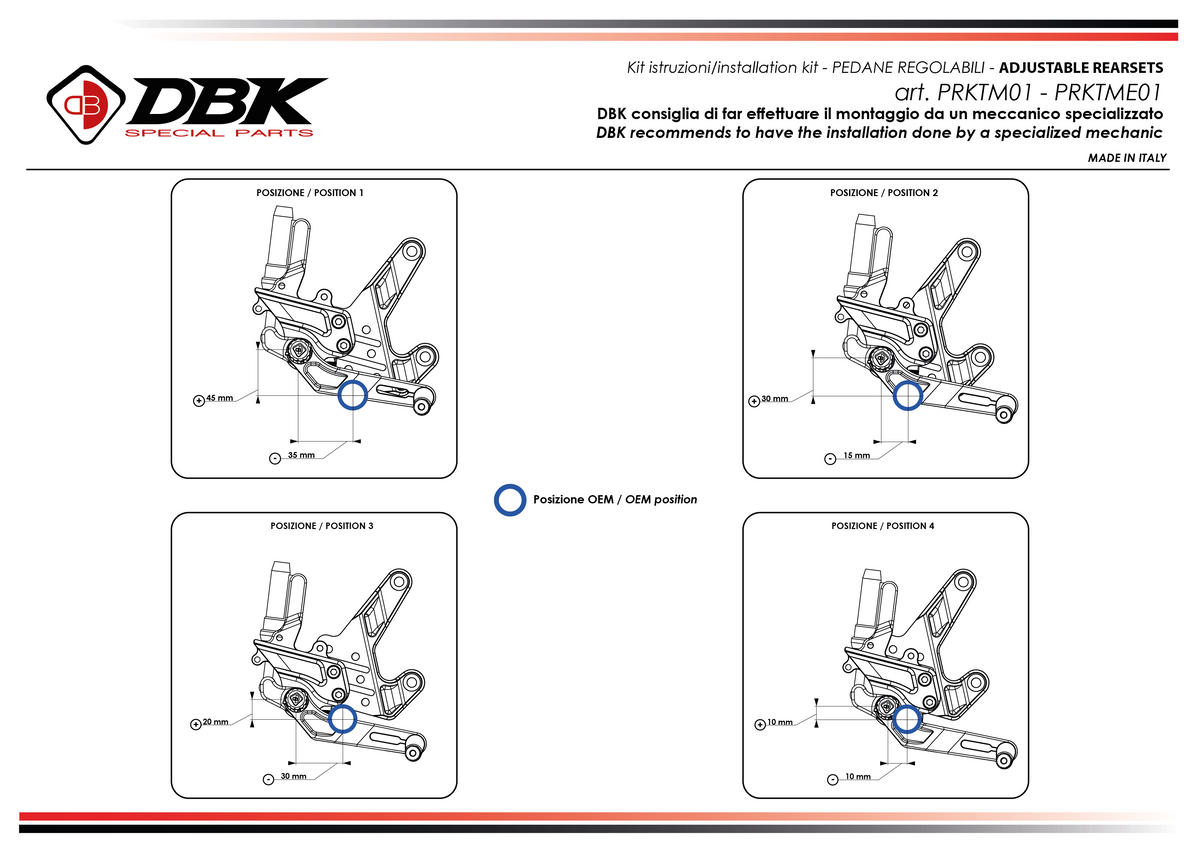 Ducabike DBK KTM 990 Duke Adjustable Pilot Rearsets Kit