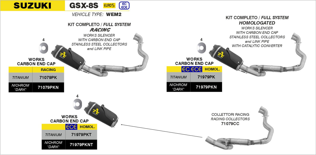 Arrow 71079PK Works Titanium Racing Full System With Carbon End Cap