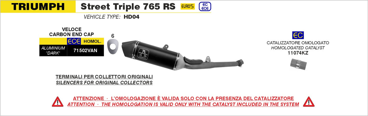 Arrow 71502VAN Catalytic Homologated Full System With Veloce Aluminium Dark Slip On