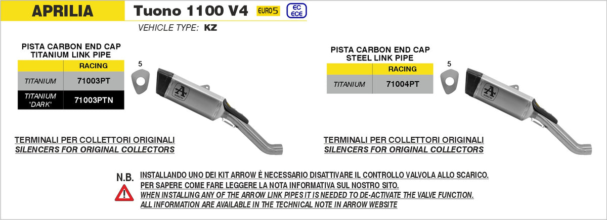 Arrow 71003PT Pista Titanium Slip On With Titanium Link Pipe