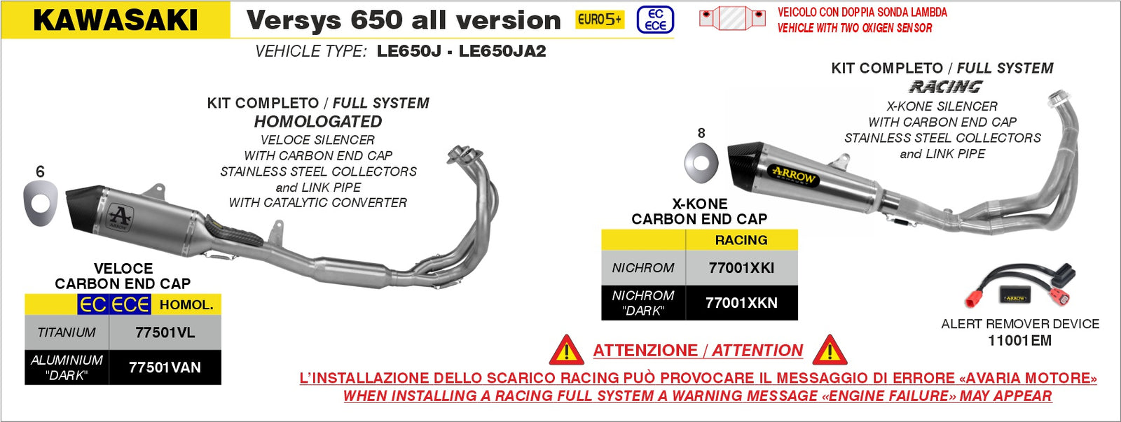 Arrow 77501VL Homologated Full System With Veloce Titanium Slip On