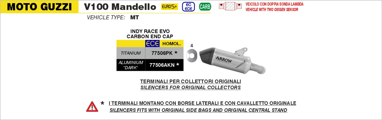 Arrow 77506PK Indy Race EVO Titanium Slip On With Carbon End Cap