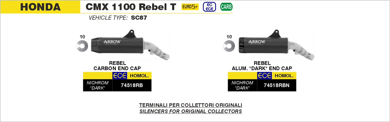 Arrow 74518RBN Rebel Slip On With Aluminium Dark End Cap