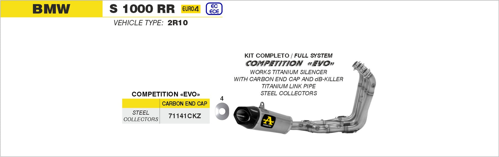 Arrow 71141CKZ COMPETITION Full System With dBKiller With Carbon End Cap