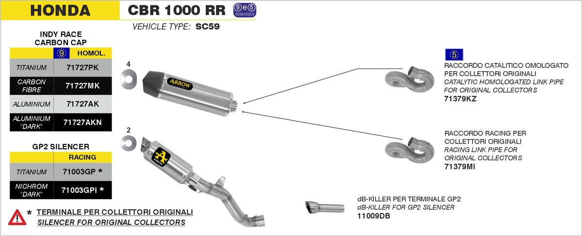 Arrow 71003GPI GP2 Dark Slip Ons Kit