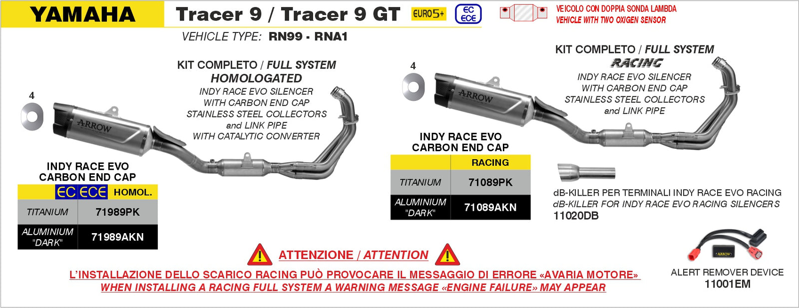 Arrow 71989PK Homologated Full System With Indy Race EVO Titanium Slip On