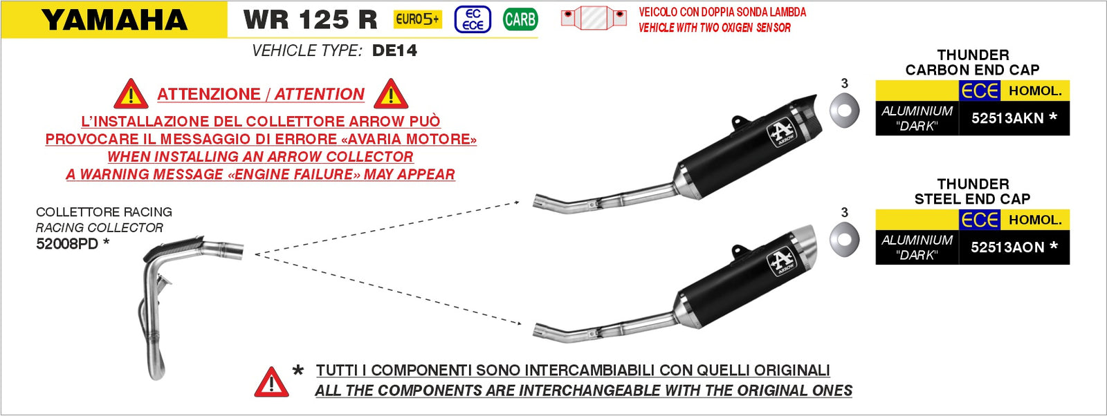 Arrow 52513AKN Thunder Aluminium Dark Slip On With Carbon End Cap