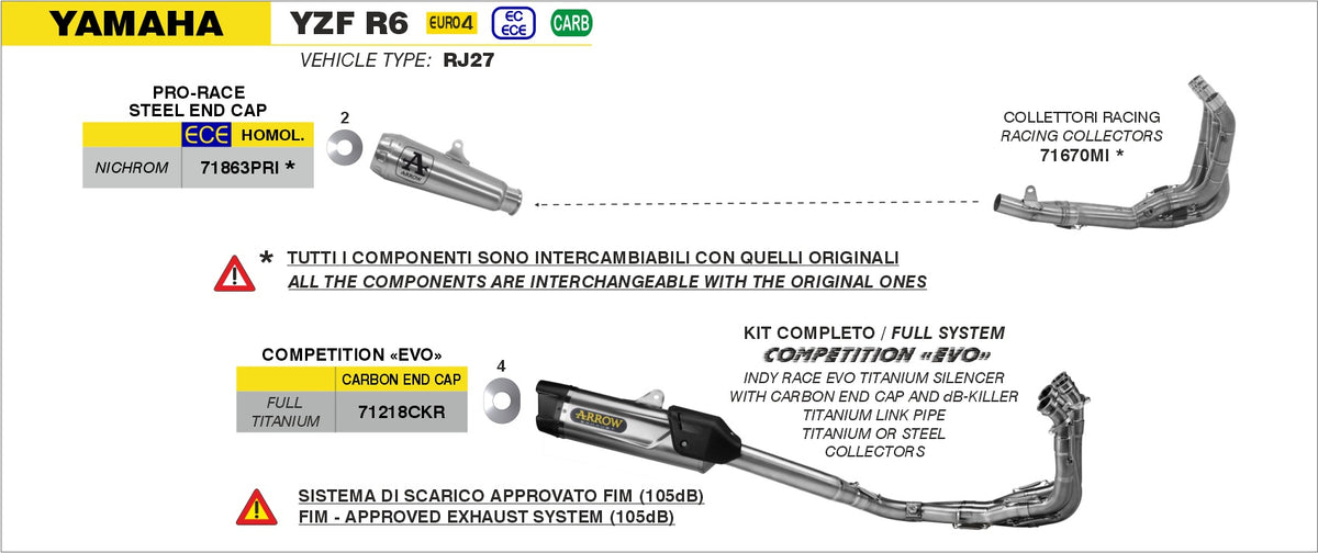 Arrow 71218CKR COMPETITION EVO FULL TITANIUM Full System FIM Approved (105dB)