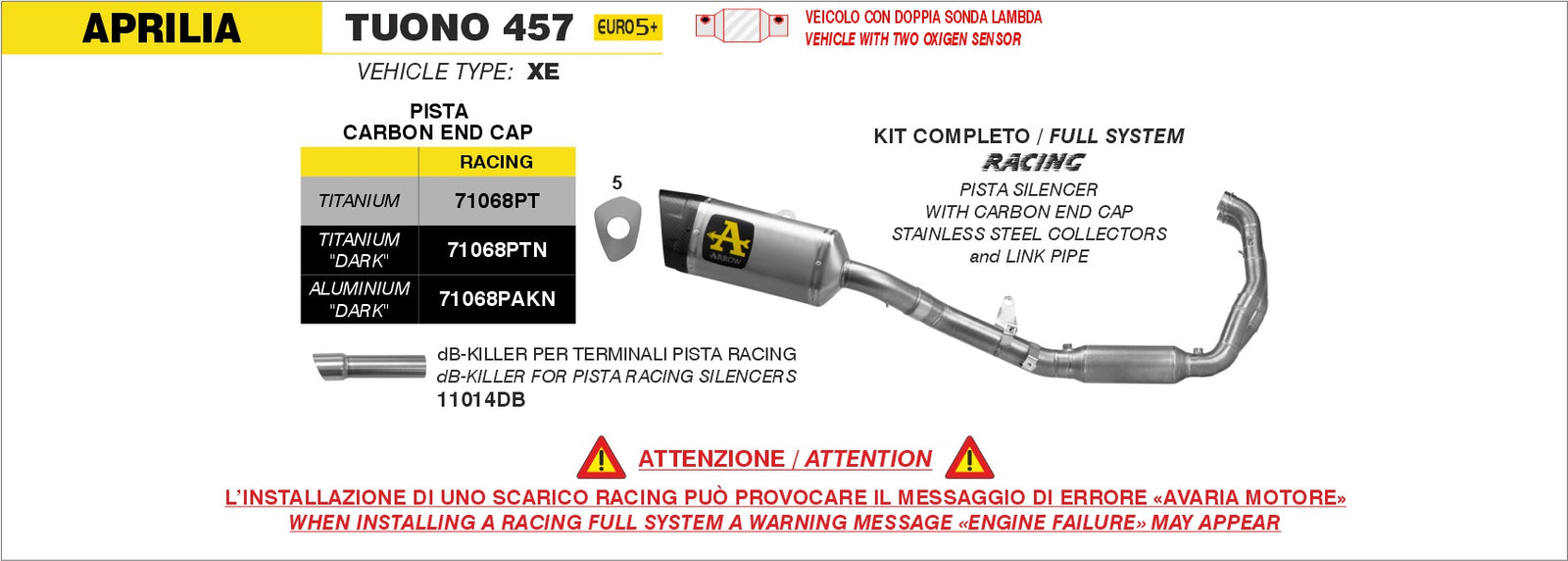Arrow 71068PTN Racing Full System With Pista Titanium Dark Slip On