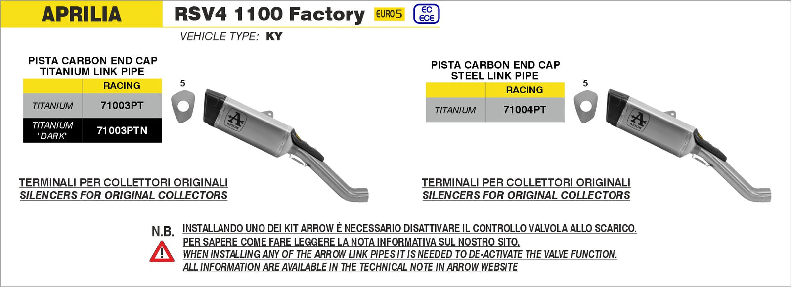 Arrow 71003PT Pista Titanium Slip On With Titanium Link Pipe