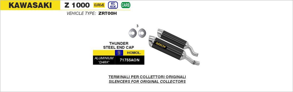 Arrow 71755AON Thunder Approved Aluminium Dark Slip Ons (Right And Left)