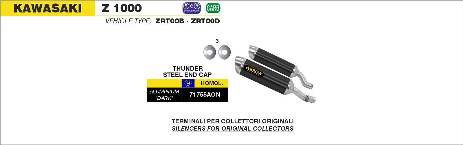 Arrow 71755AON Thunder Approved Aluminium Dark Slip Ons (Right And Left)