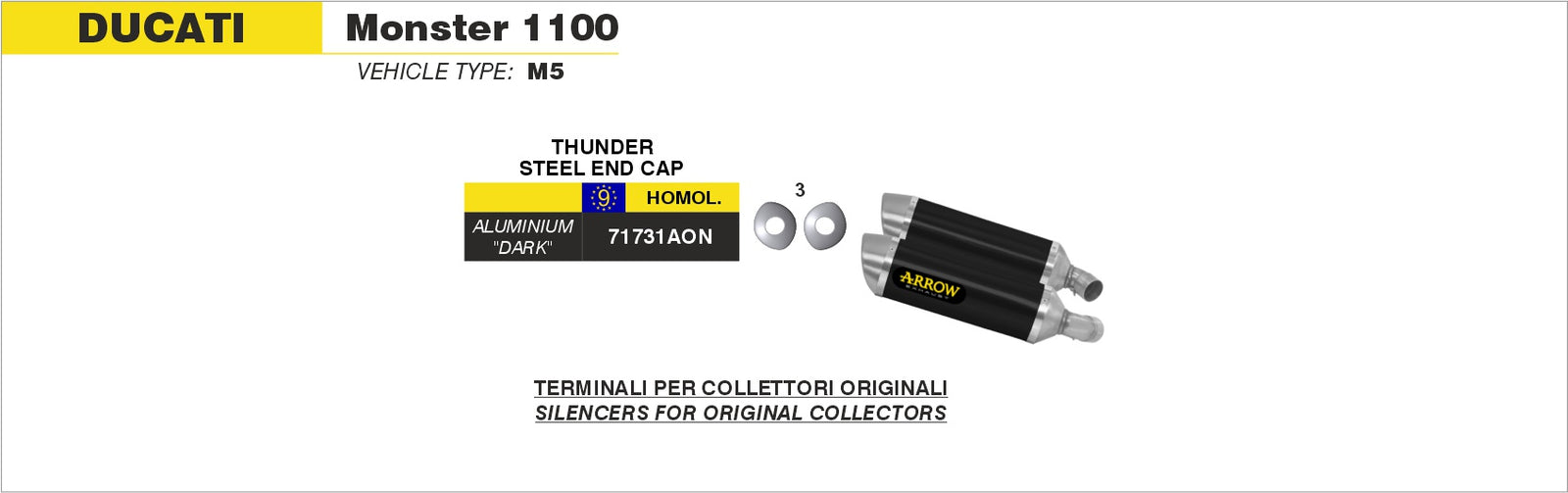 Arrow 71731AON Thunder Approved Aluminium Dark Slip Ons (Right And Left)