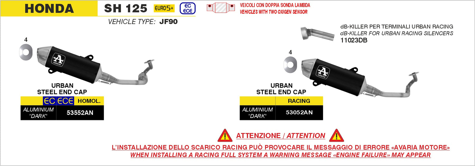 Arrow 53552AN Homologated Full System With Urban Aluminium Dark Slip On With Steel End Cap