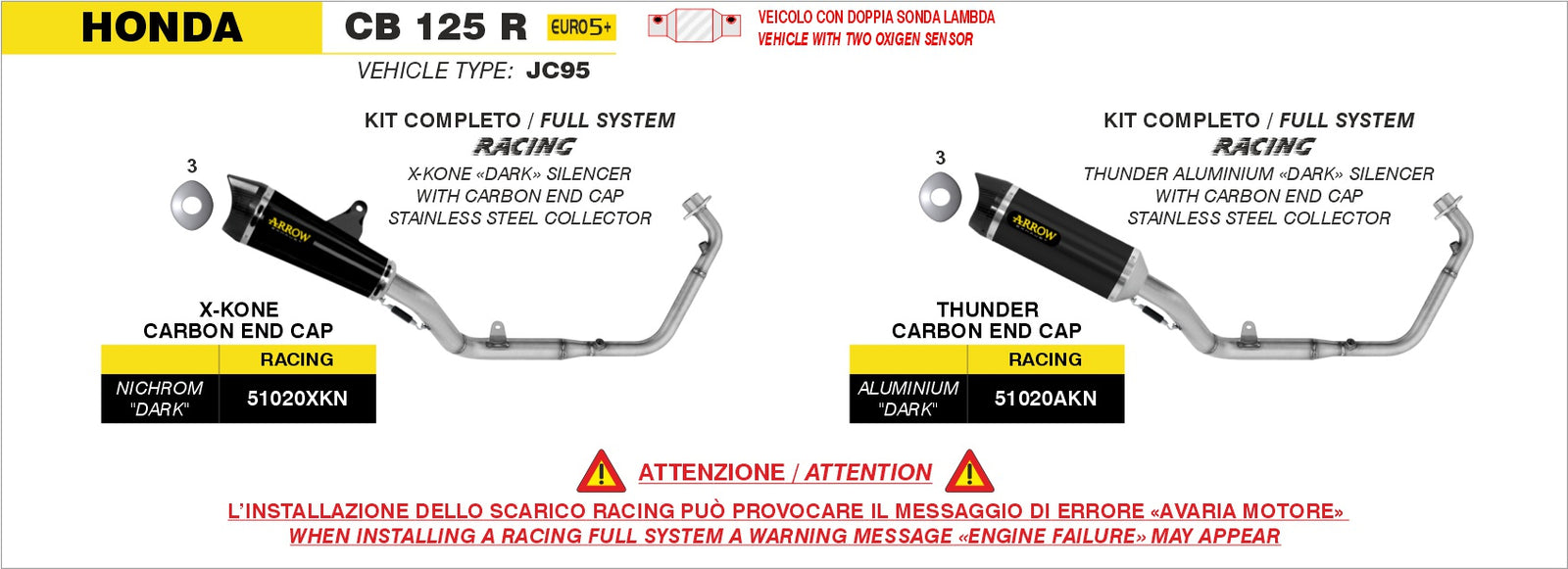 Arrow 51020AKN Full System Racing With Thunder Aluminium Dark Slip Ons