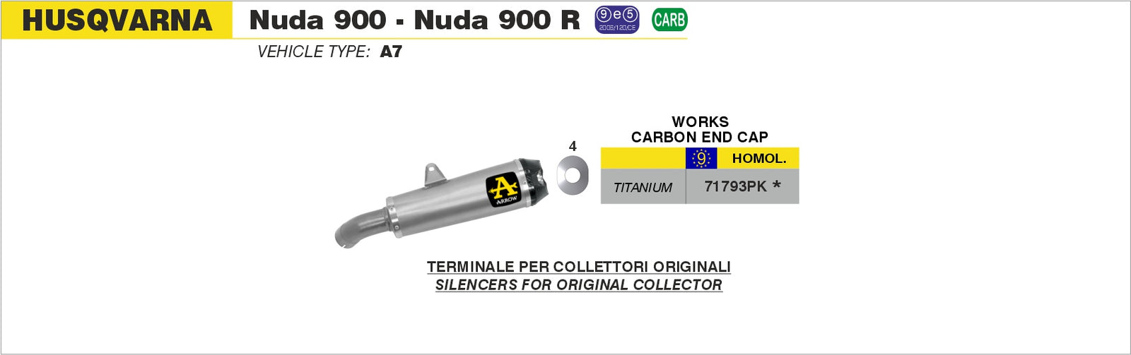 Arrow 71793PK Works Titanium Slip On With Carbon End Cap